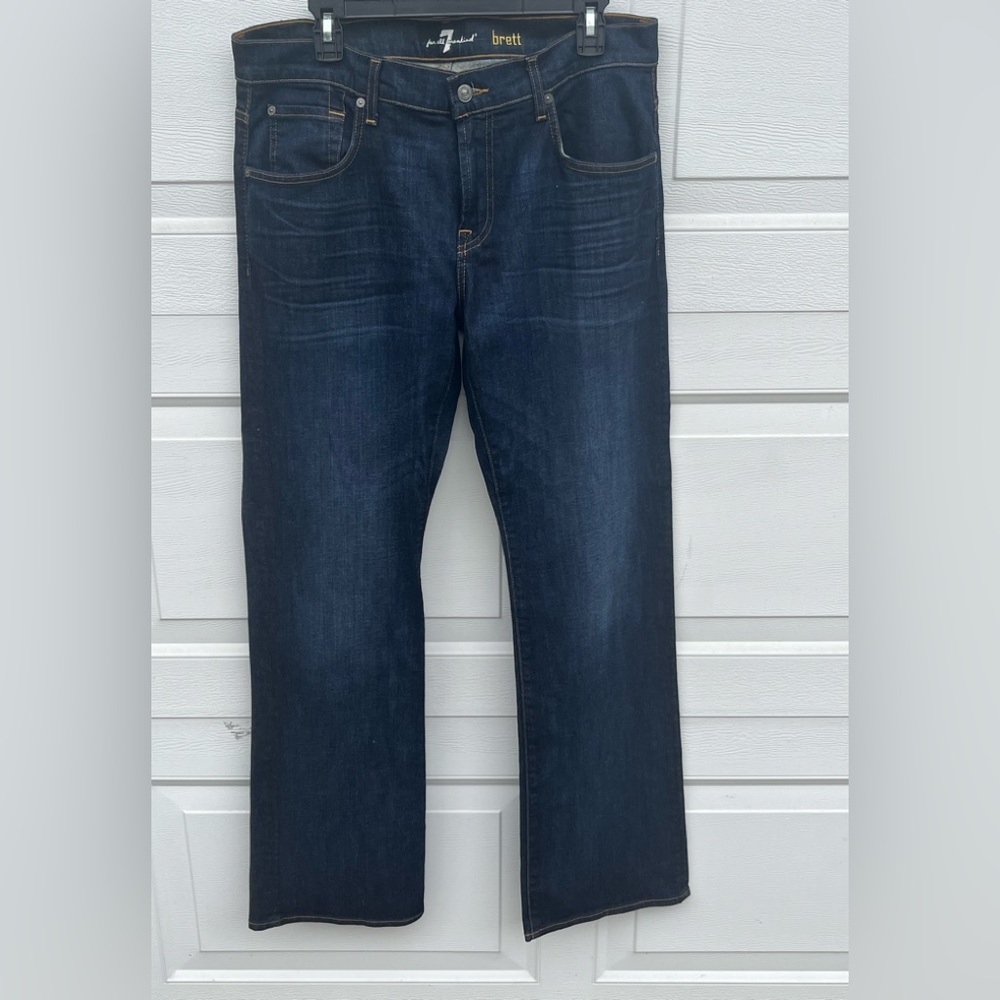 Men's 7 For All Mankind Brett Jeans Dark Wash Blue Bootcut Denim 31X34